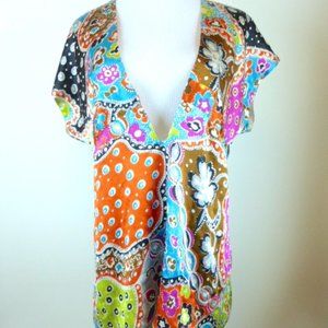 NARCISA LANG floral v neck 100% silk tunic top M